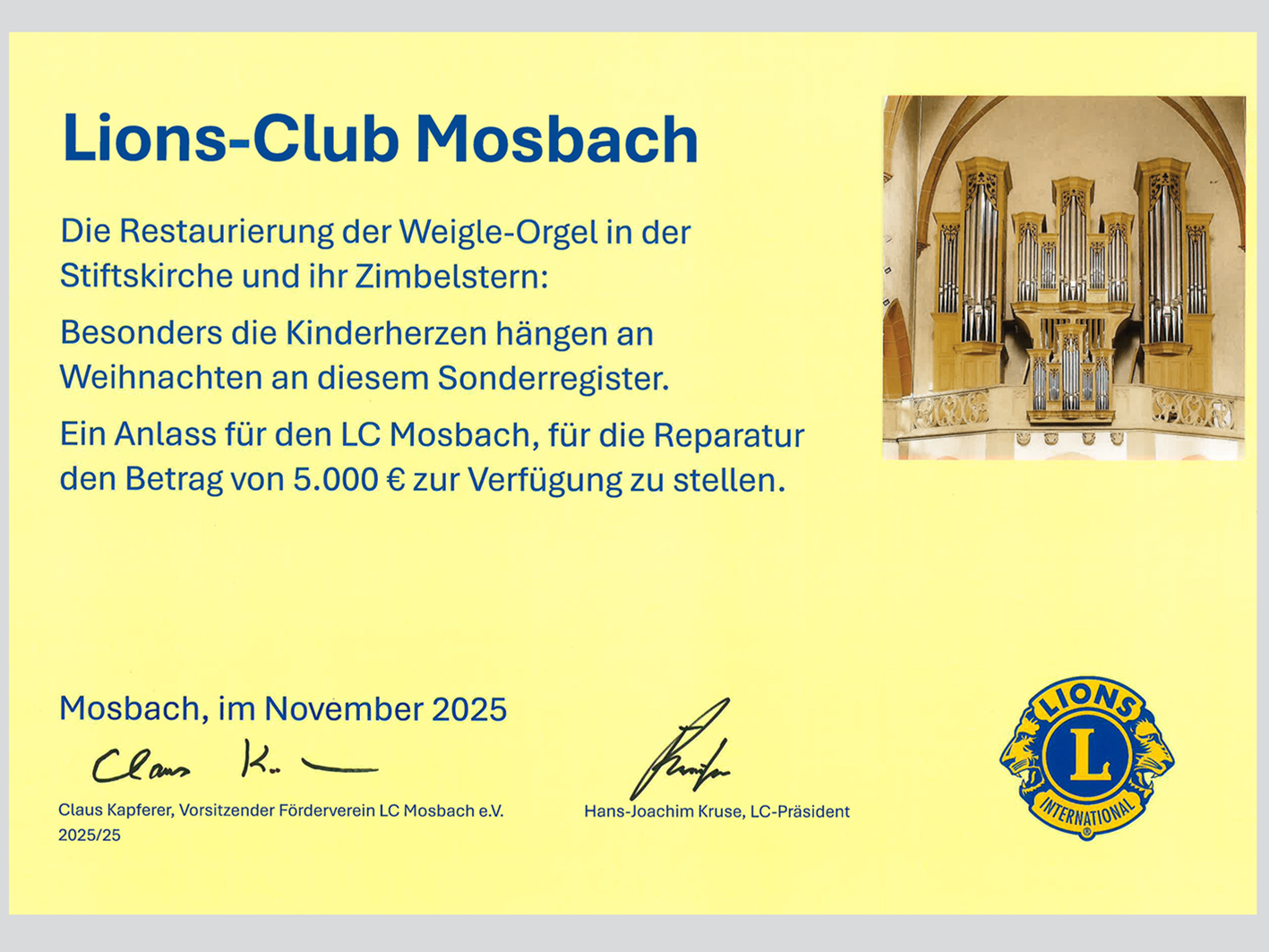 Orgel-Stiftskirche - Mosbach - Lions Deutschland